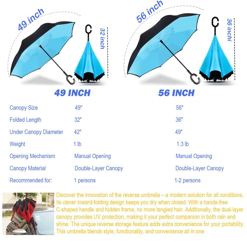 SIEPASA Spar. Saa Double Layer Inverted Umbrella with C-Shaped Handle, Anti-UV Waterproof Windproof Straight Umbrella for Car Rain Outdoor Use - Image 2